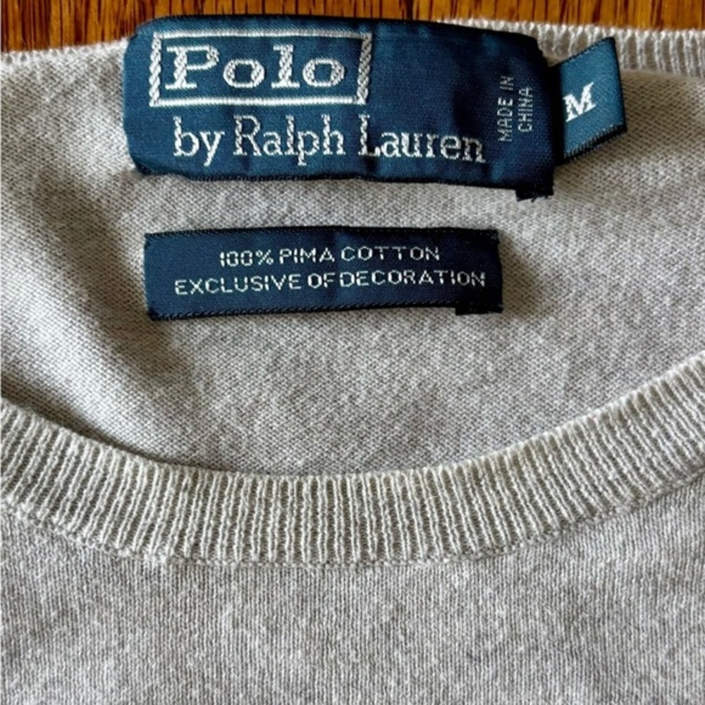 Polo by Ralph Lauren Light Gray Crewneck Sweater with Embroidered Pony - Medium